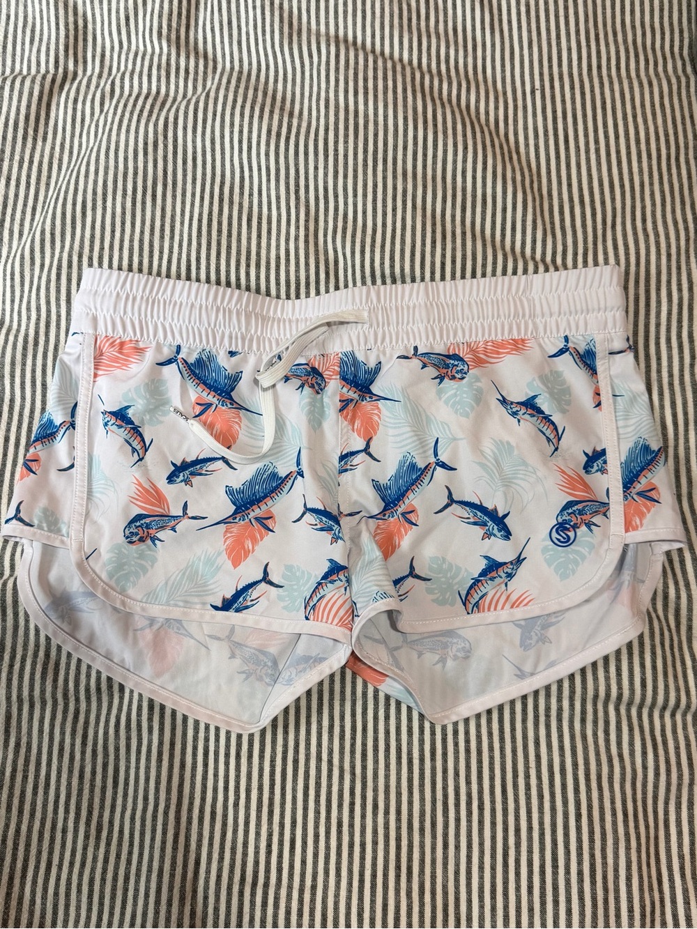 White Tropical Marlin Print Athletic Shorts
